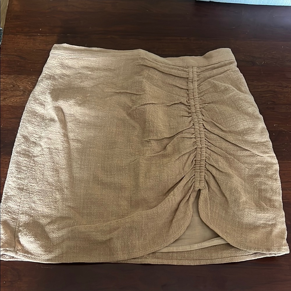H&M Tan Ruched Pencil Mini Skirt